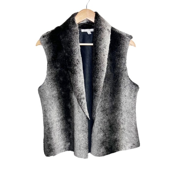 Emil Rutenberg Women’s Faux Fur Ombré Stripe Black Grey Suit Style Tailored Vest - Picture 1 of 16